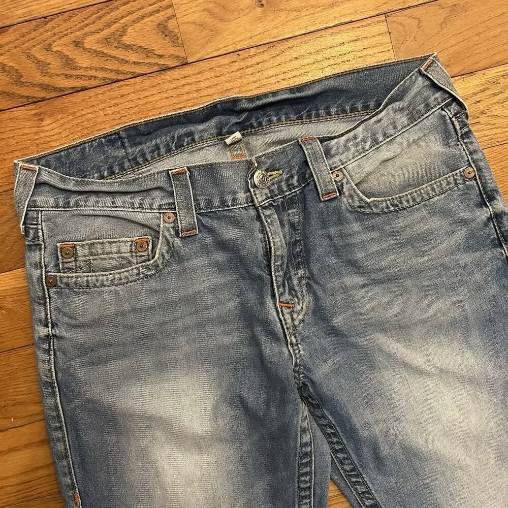 True Religion Straight Light Wash Faded Jeans Mens 34x31